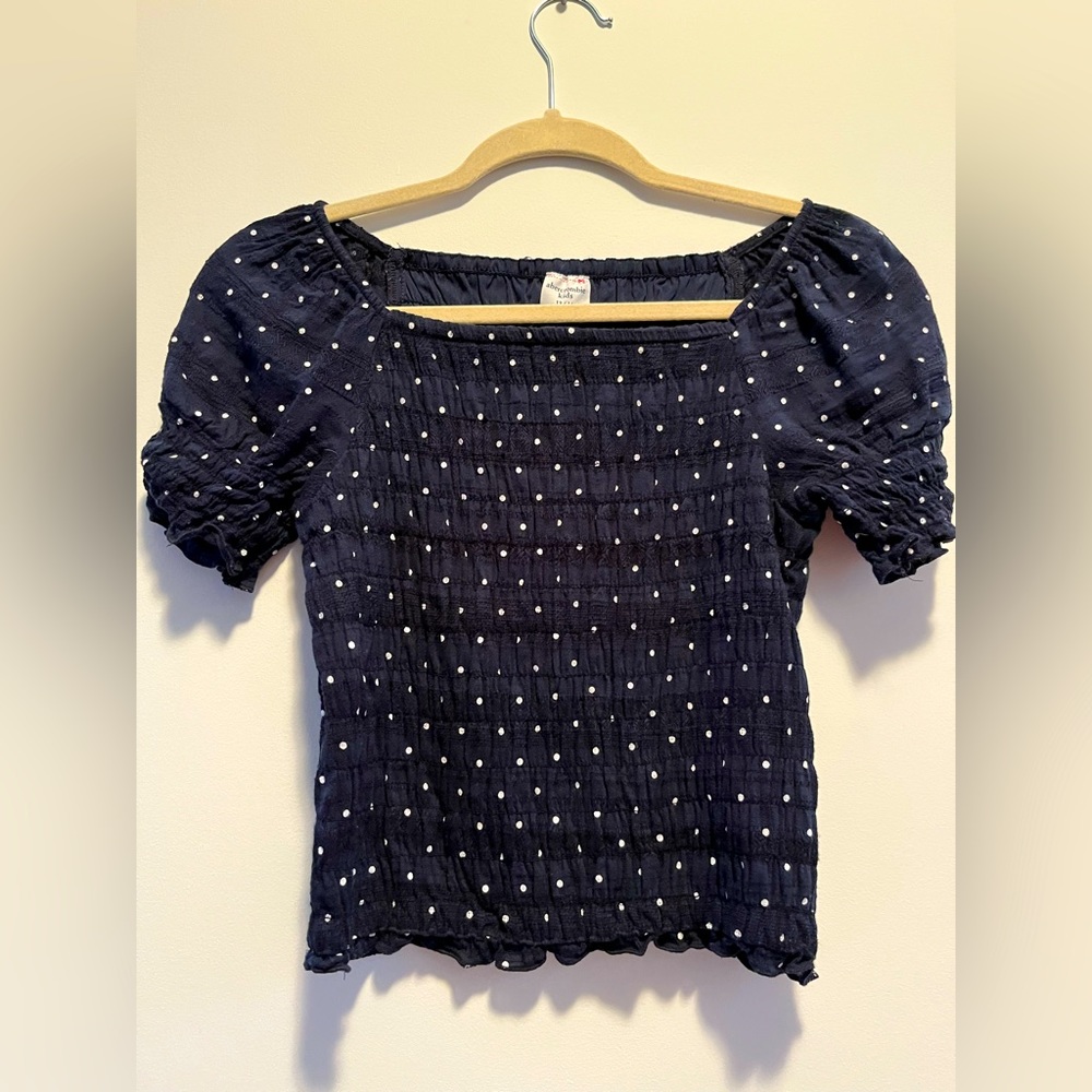 Abercrombie kids navy polka dot blouse